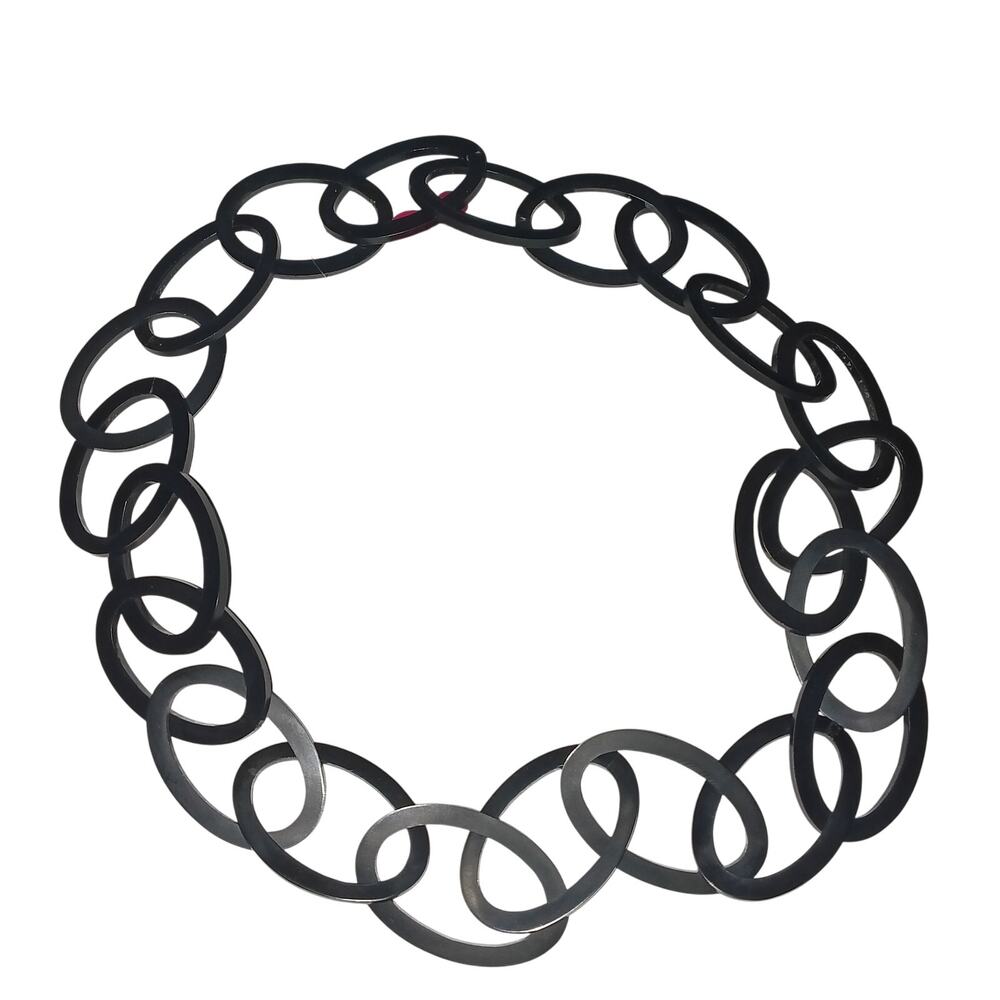 Iris Apfel & Bajalia  Black Oval Link Long Statement Necklace